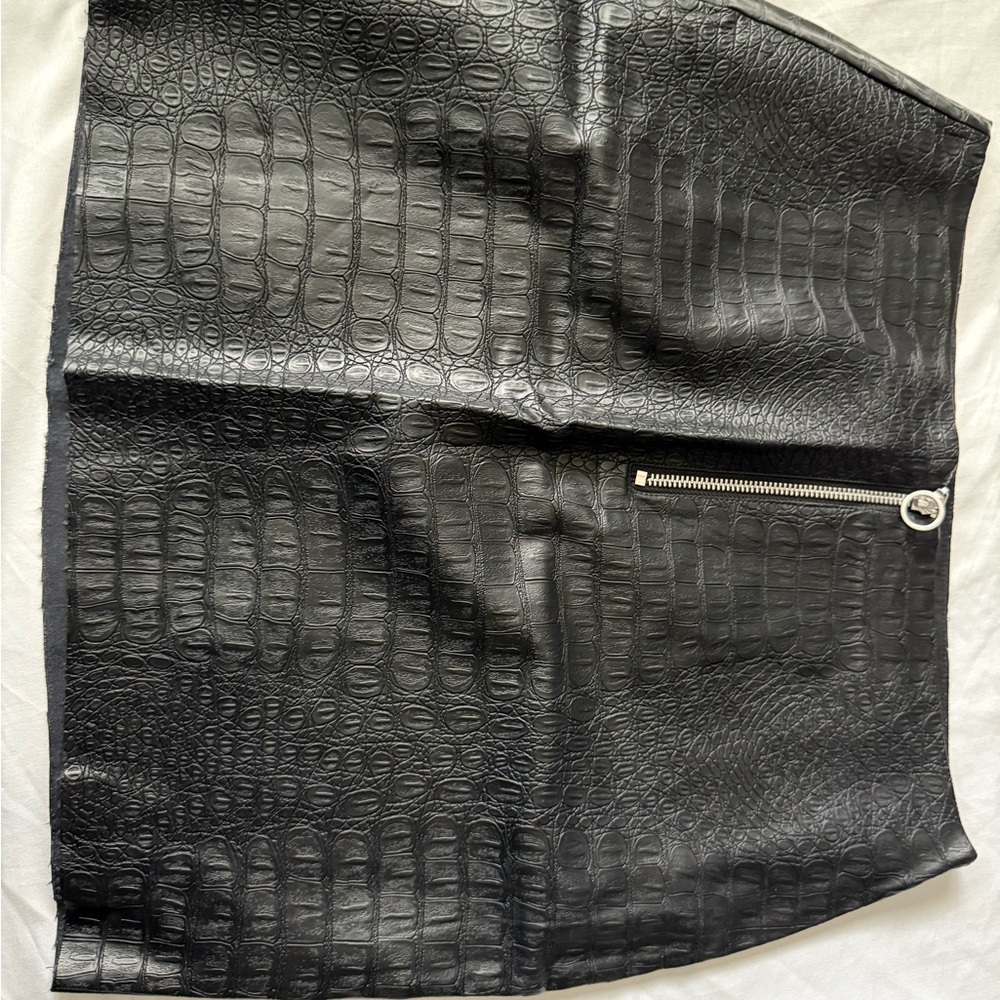 Black Croc-Embossed Skirt with Zipper